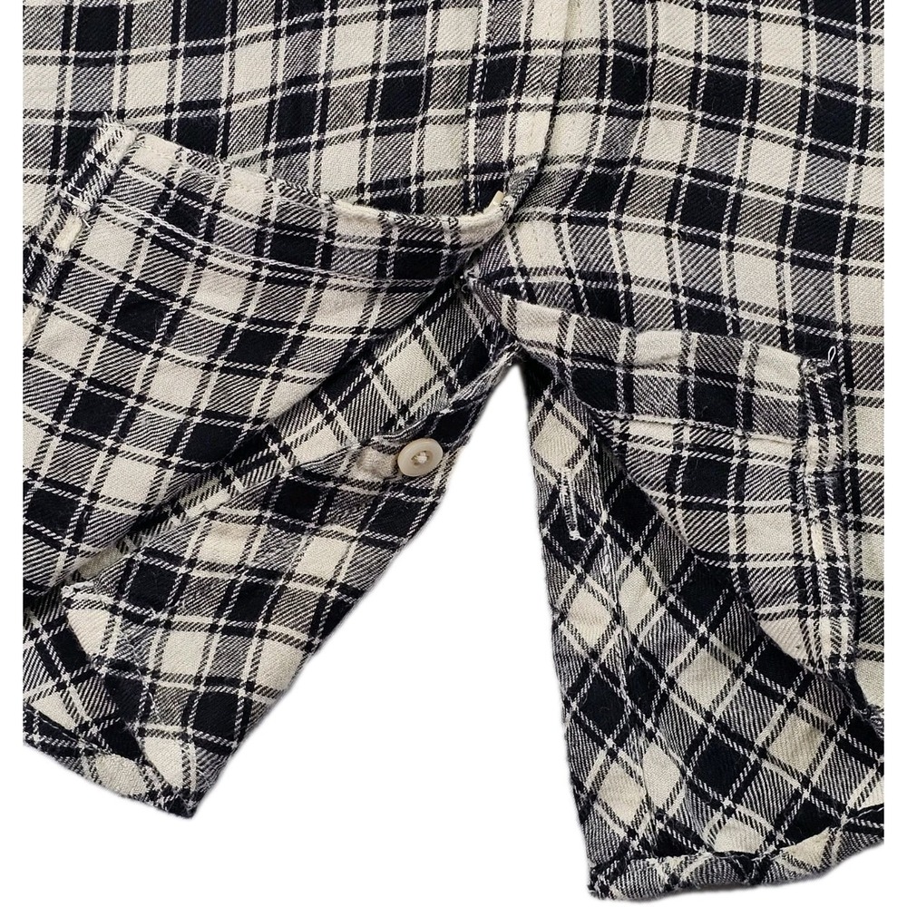 Lucky Brand Buffalo Plaid black Button Up long sleeve split tail Medium Bungalow - Picture 7 of 11